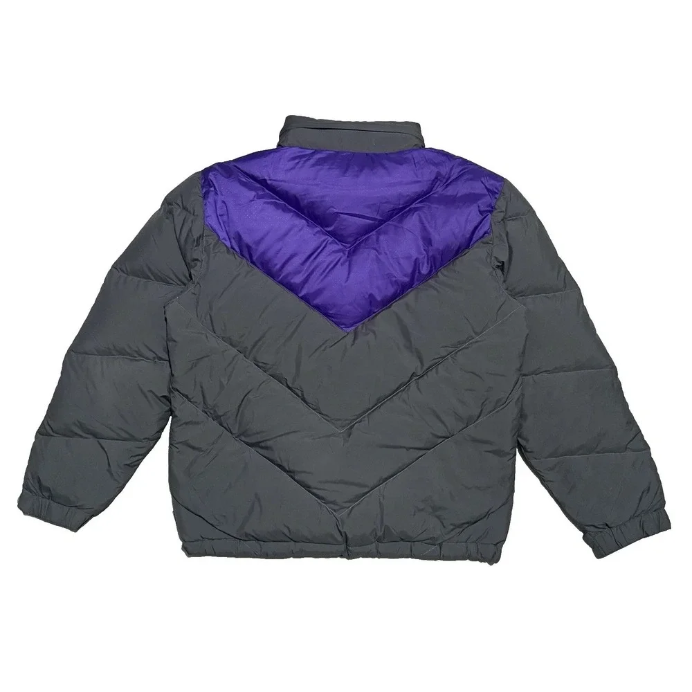 Stussy Authentic Gear Down Full Zip Puffer Jacket Hoodie Mens Large Gray Purple